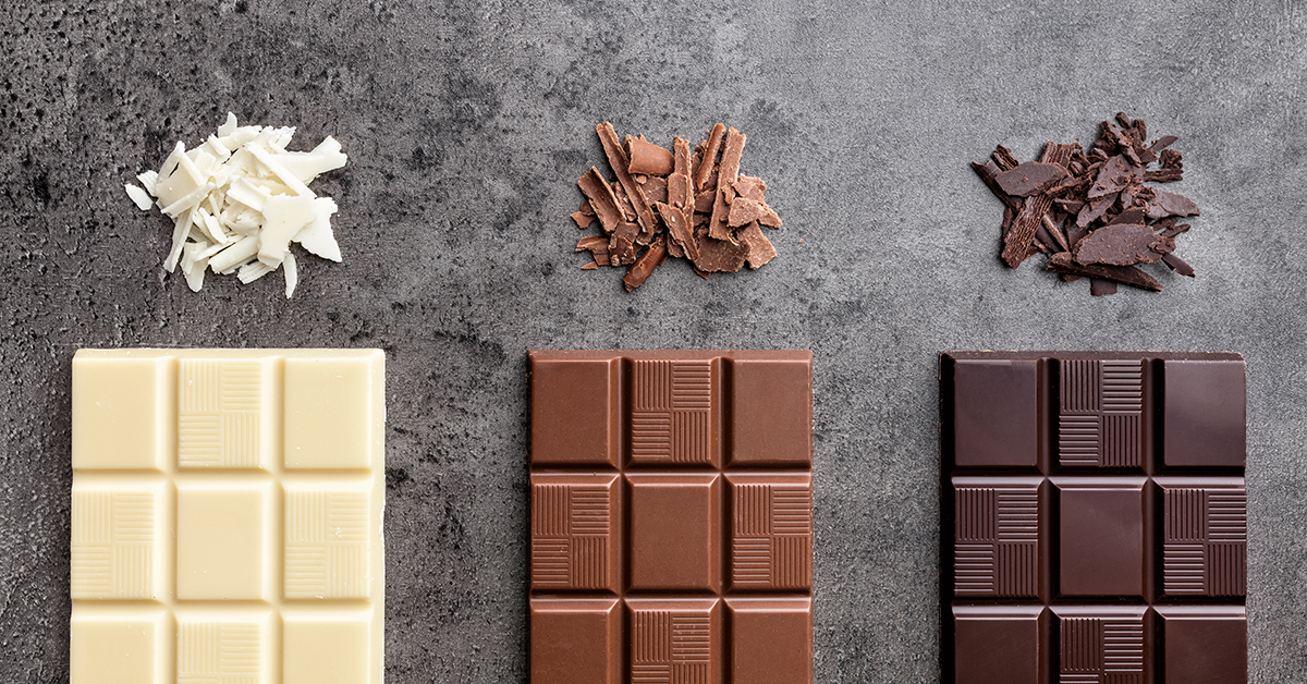 White, dark, and milk chocolate bars